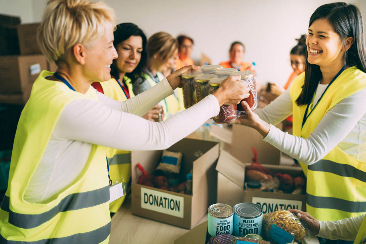 Women working at food donation business